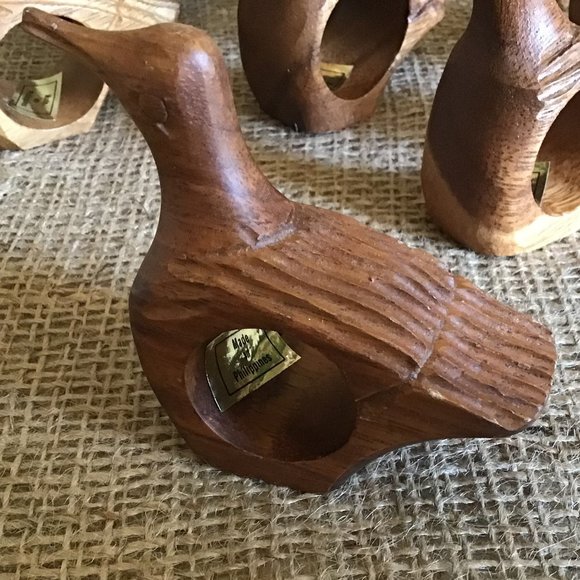 Vintage Hand Carved Wooden Bird Napkin Rings - Set Of 8 - Mid Century Modern - Picture 7 of 8